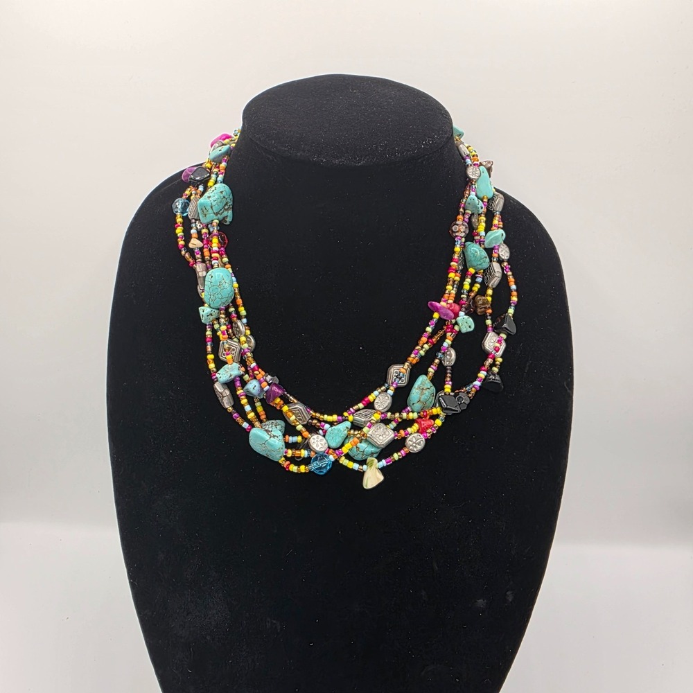 Womens Multiโ Layered Multicolor Beaded Necklace Bohemian Costume Colorful 22"